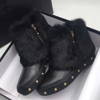 2019 Lână Blană Cizme De Zapada Pentru Femei Rotund Toe Nit Design De Lux, Pantofi Plat Femeie De Moda Cald Glezna Cizme De Iarna