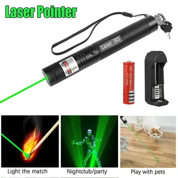 Inaltime Puternic Laser pointer Verde 1000 m 5mw Lazer pen 4buc Cap de Ardere Meci cu lasere 303+incarcator+Baterie 18650
