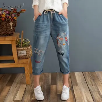 De Mari Dimensiuni De Blugi Pentru Femei Vrac Harajuku Blugi Cu Talia Inalta Brodate Blugi De Moda Streetwear Denim Pantaloni Largi 2021