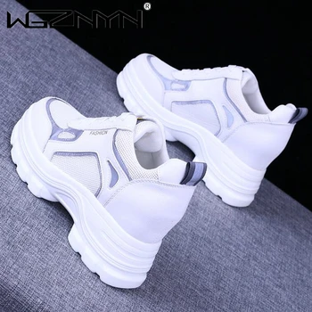 NOUA Modă Pantofi Femei Tocuri de Lux de Top Adidași Platforma Coș Femme Înălțime Crește Mesh Sneaker Wedges încăltăminte într-Femme