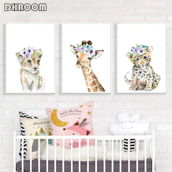 Leu, Zebra, Girafa Baby Animal Printuri De Flori De Imprimare Poster Animale Safari Imagine Panza Pictura Camera Copii Pepinieră Decor De Perete
