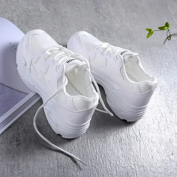 Adidasi Femei Pantofi ochiurilor de Plasă Respirabil Sport Pantofi Casual Femei 2020 Toamna Solid Dantela-up Pene Plaform Pantofi Femei Adidași