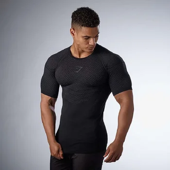 2021 vara noi de formare de fitness uscare rapidă tricou barbati care rulează sport elastic rotund gât cu mânecă scurtă t-shirt de sex masculin W764