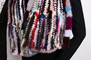 2020 Nou Tricotate Șal De Blană De Nurcă Femei De Iarnă Real Eșarfe Blana Împachetări De Lux Multicolor Nurca Fulare Pactwork Rusă Poncho