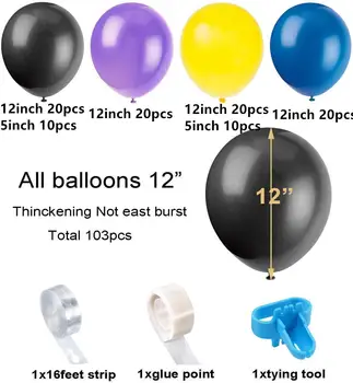 Joc Video Petrecere Ghirlanda Baloane Kit 103PCS 5/12 țoli Balon Ghirlanda Negru Albastru Mov Galben Asortate Decoratiuni cu Baloane Ideal