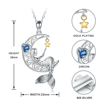Strollgirl Noi argint 925 frumoasa Sirena lanț pandantiv zircon luna steaua colier pentru Femei Bijuterii de Moda gratuit nava