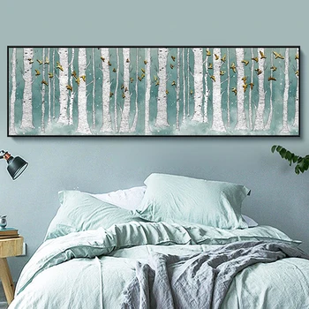 Turcoaz Postere si Printuri de Arta de Perete Panza Pictura Abstractă Copaci de Aur Pasăre Arta de Perete Imaginile pentru Camera de zi Cuadros Decor
