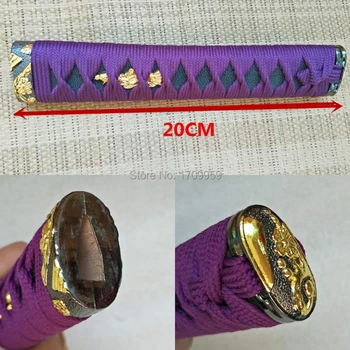 Japoneză Samurai Katana Tanto sabia Handmde DIY Set Accesorii Mâner Tsuka 20cm Aliaj de Menuki Tsuba Violet ITO