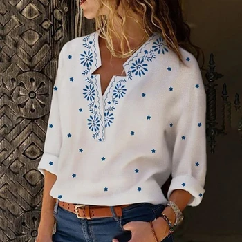 2020 Casual Tricou Vintage Bluza Femei Florale Imprimate Femei, Plus Dimensiune Topuri Si Bluza V-Neck Blusas Mujer De Moda
