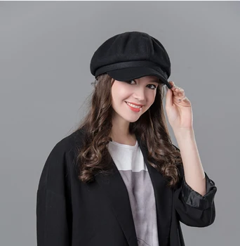 Moda Vintage Lână Femei Octogonal Viziere Capac Laday fata vânzător de ziare Virsor pălărie Capac Pictor Bereta Pălărie 25