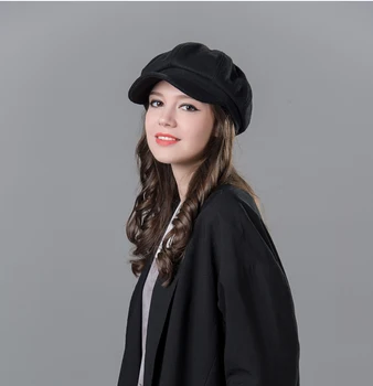Moda Vintage Lână Femei Octogonal Viziere Capac Laday fata vânzător de ziare Virsor pălărie Capac Pictor Bereta Pălărie 25