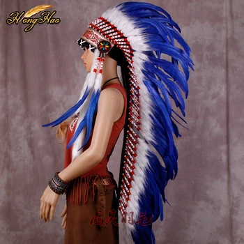 Indian cu Pene frizură manual nativ costume cu pene frizură război capota indian pălărie cu pene