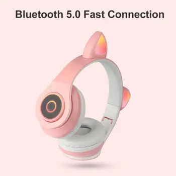 5 Culori LED Lumini de Pisică Ureche Căști de Anulare a Zgomotului Bluetooth 5.0 Tineri Copii casti 3.5 mm Plug Cu Microfon