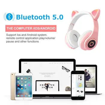 5 Culori LED Lumini de Pisică Ureche Căști de Anulare a Zgomotului Bluetooth 5.0 Tineri Copii casti 3.5 mm Plug Cu Microfon