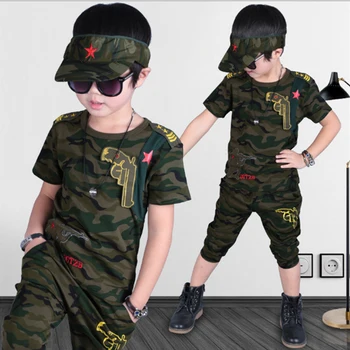 Băieții de Îmbrăcăminte Seturi 2018 Moda Vara Solid Camuflaj de Bumbac T-shirt + Pantaloni Copii Baieti Costum Stil Casual Copii Seturi 3cs050
