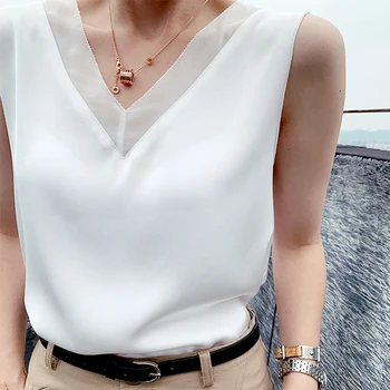 Femei Bluza Eleganta Solid V-neck White Satin Cămașă de Mătase Plus Dimensiunea Îmbrăcăminte de Epocă Sifon Tunica Topuri pentru Femei de Vara