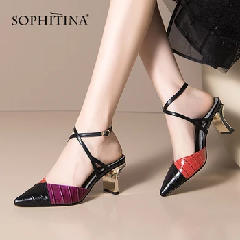 SOPHITINA Pantofi Sandale Femei Sexy Degetul Ascutit Metal Placare cu Tocuri Culori Amestecate Sandale Concis Plus Dimensiune Pantofi Femei SO490