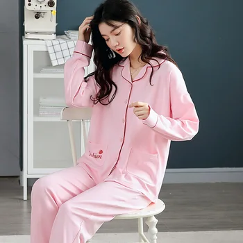 Toamna Pijama Kawaii Pijamale de Bumbac Set Pijama Femei Homewear Cardigan Plus dimensiune Sleepwear Vrac Noapte Costum de sex Feminin Pujamas Mujer