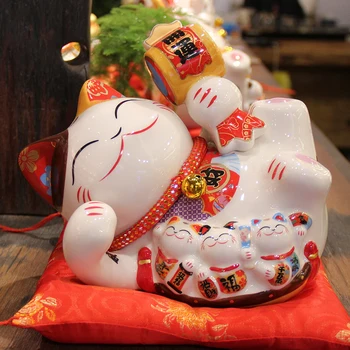 8 inch Ceramic Maneki Neko Ornament Cat Noroc Caseta de Bani Avere Pisica Acasă Decorare Cadou Feng Shui pusculita Statuie