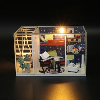 DIY Casă de Păpuși din Lemn, Case de papusi in Miniatura, Mobilier casă de păpuși Kit de Jucarii pentru copii Cadou de Crăciun VIITORUL SPAȚIU 5901