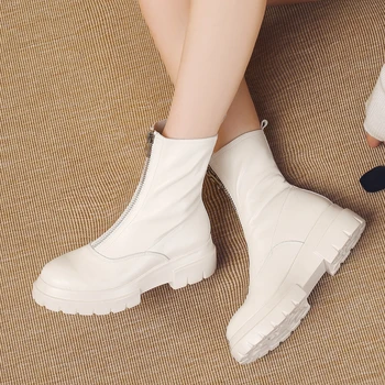 2021 nou pantofi Femei din Piele Cizme de moda realizate Manual de vacă din piele cu fermoar Frontală platforma cizme scurte 2 culori, negru cizme