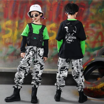 Copiii Hip Hop Dans Îmbrăcăminte Tricou Crop Top Tricou Desene animate Print Pantaloni pentru Fată Băiat de Dans Costum de Haine de Stradă