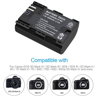 Lp-E6 Baterie Lcd Dual Incarcator Pentru Canon Eos 5Ds R 5D Mark Ii 5D Mark Iii, 6D, 7D 80D Eos 5Ds R Camera