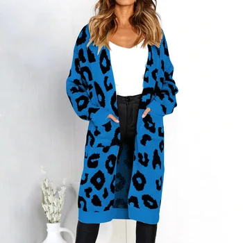 Iarna Cardigan cu Maneca Lunga Pulover tricotat pentru Femei Galben Leopard de Imprimare Cardigan Doamnelor Haine Groase 2020 Toamna Plus Dimensiune