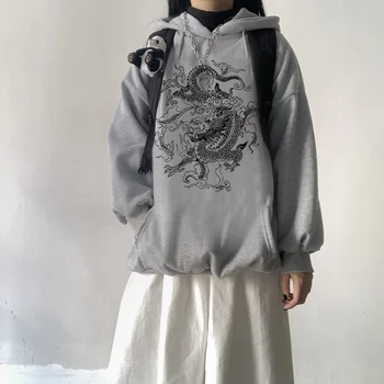 Dragon Print Chinez stil Harajuku Retro Swag hanorac Top Supradimensionat streetwear Unisex kpop y2k Casual hanorace câteva haine