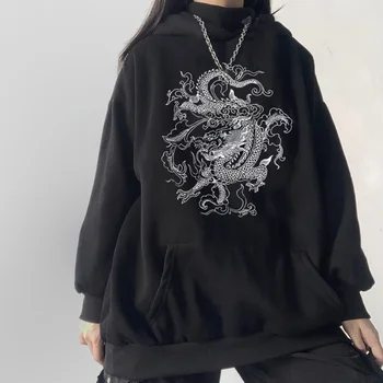 Dragon Print Chinez stil Harajuku Retro Swag hanorac Top Supradimensionat streetwear Unisex kpop y2k Casual hanorace câteva haine