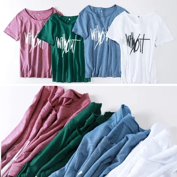 Maneca scurta Scrisoare de Imprimare Bumbac pentru Femei T-shirt de vară 2020 Slub cotton Liber Fuchsia T-shirt Doamnelor O-Gât Topuri Casual de Toamna