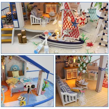 DIY LED Mare casă de Păpuși în Miniatură Vila Cu Mobilier din Lemn, Casa de Camera Model de Kit de Cadouri 3D Jucarii Pentru Copii Copii, Casă de Păpuși