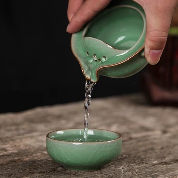 [GRANDOAREA] Zhejiang Ge Di Longquan Celadon de Ceai din Portelan Setul Include 1 Oală și 1 Ceașcă de Ceai Kung Fu Set Include 1 Ghiveci 1 Cana Gaiwan