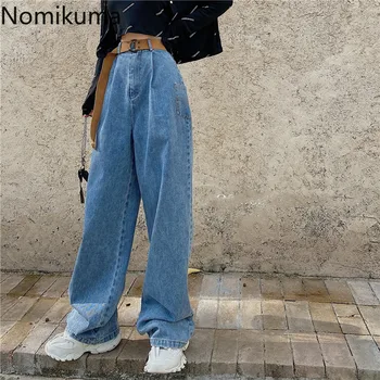 Nomikuma coreean Centura Talie Inalta Blugi Pantaloni coreean Elegante Lungi Femei Pantaloni de Cauzalitate 2021 Primăvară Nouă Demin Largi Picior Pantaloni 6F133