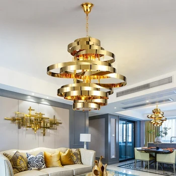 FKL Moderne Candelabru de Aur din Oțel Inoxidabil, Galvanizare Rundă de Tăiere Combinație de Artă în Stil Dormitor Sufragerie Living Lampa