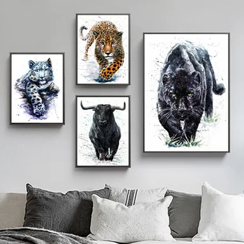 Panteră Neagră Leu Tigru Bison Leopard Arta De Perete Panza Pictura Nordică Postere Si Printuri Poze De Perete Pentru Living Decorul Camerei