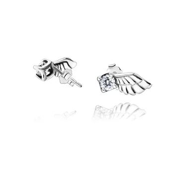 De moda de argint de culoare Stud Cercei Spumante Aripă de Înger Inima cercei pentru Aniversare de Ziua de nastere Cadouri pentru Femei Bijuterii