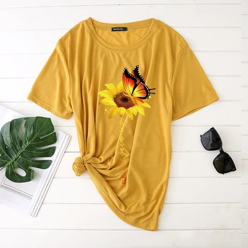 Seeyoushy Floarea-soarelui Fluture de Imprimare tricou Femei nu renunta Niciodata Harajuku Grafic Tricouri Tricou Femme Topuri Estetice Haine