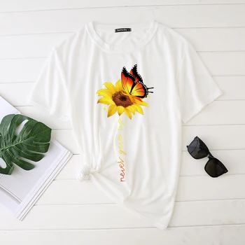 Seeyoushy Floarea-soarelui Fluture de Imprimare tricou Femei nu renunta Niciodata Harajuku Grafic Tricouri Tricou Femme Topuri Estetice Haine