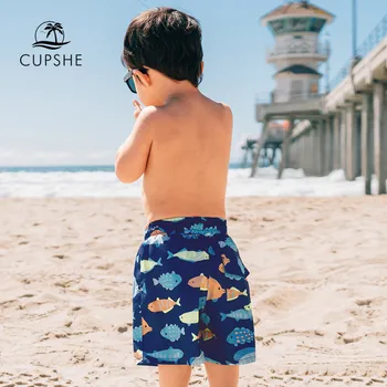 CUPSHE Marina Pește Imprimare Baieti slip de baie costume de Baie Pentru Bebelus Băieți 2021 Vara Plaja Copii Copii pantaloni Scurți de Bord 2-13 Ani