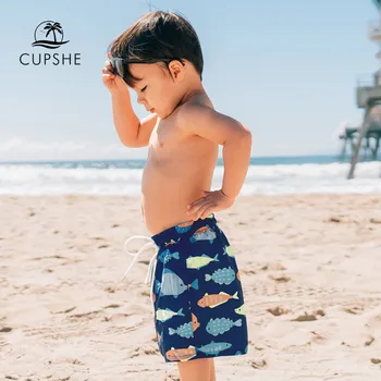 CUPSHE Marina Pește Imprimare Baieti slip de baie costume de Baie Pentru Bebelus Băieți 2021 Vara Plaja Copii Copii pantaloni Scurți de Bord 2-13 Ani