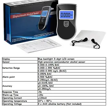 Display LCD Digital, Detector de Alcool Alkoholtester Detector Portabil Profesional de Testere de Alcool de Poliție Respirația Răspuns Rapid