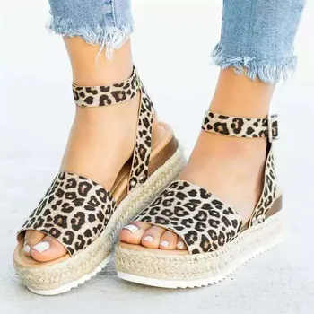 Sandale pentru femei Pantofi Pantofi Leopard de Imprimare Femei Gură de Pește Țese Fund Gros de Cânepă Frânghie Retro Platforma Sandale Zapatos Mujer