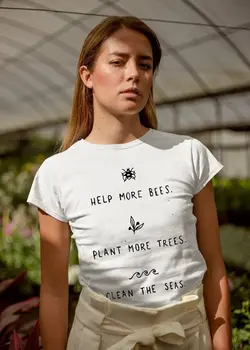 Femeile Estetice T-shirt Ajuta Mai multe Albine Planta Mai mulți Copaci Curat Mările Harajuku Tricouri Femei Maneci Scurte Topuri de Cauzalitate Tees