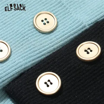 ELFSACK Solide de Femei din coreea Tricot Pulovere Pulovere,2020 Toamna ELF Pur Chic Butonul de Maneca,Casual Girly Bază de zi cu Zi Slim Top