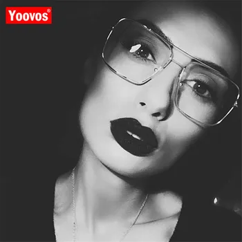 Yoovos Aliaj de Epocă ochelari de Soare Femei de Metal Fascicul Dublu Pătrat Gradient de Ochelari de Soare Oglindă UV400 Lunette De Soleil Femme
