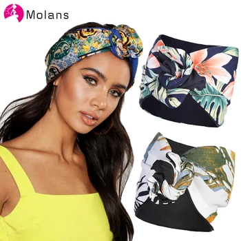 MOLANS 2020 Nou Florale Elastic Bandană Benzi Înnodate Moda de a Lega o Eșarfă Bentițe Headpieces pentru Femei Accesorii de Par
