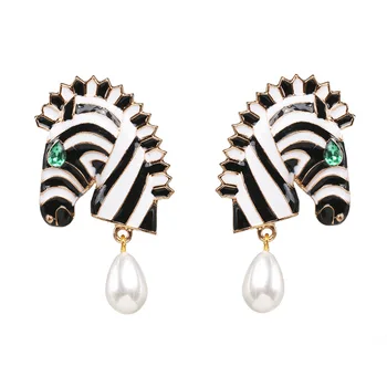 Moda Exagerat cu Dungi Picură Zebra Animal Cercei pentru Femei Temperament Aliaj Cercei cu Perle Bijuterii Cadou