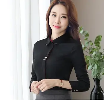 Haine de moda OL femei tricou cu maneci lungi, alb-negru slim Mozaic Paiete bumbac bluza office doamnelor plus dimensiune formală topuri