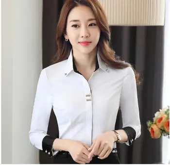 Haine de moda OL femei tricou cu maneci lungi, alb-negru slim Mozaic Paiete bumbac bluza office doamnelor plus dimensiune formală topuri